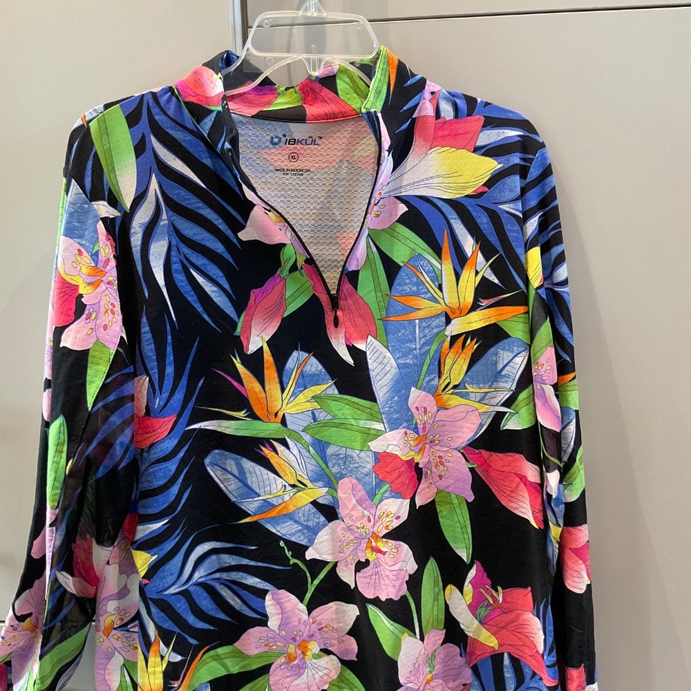 IBKUL MOCK NECK LONG SLEVE UPF+50 1/4 ZIP  BLACK MULTI